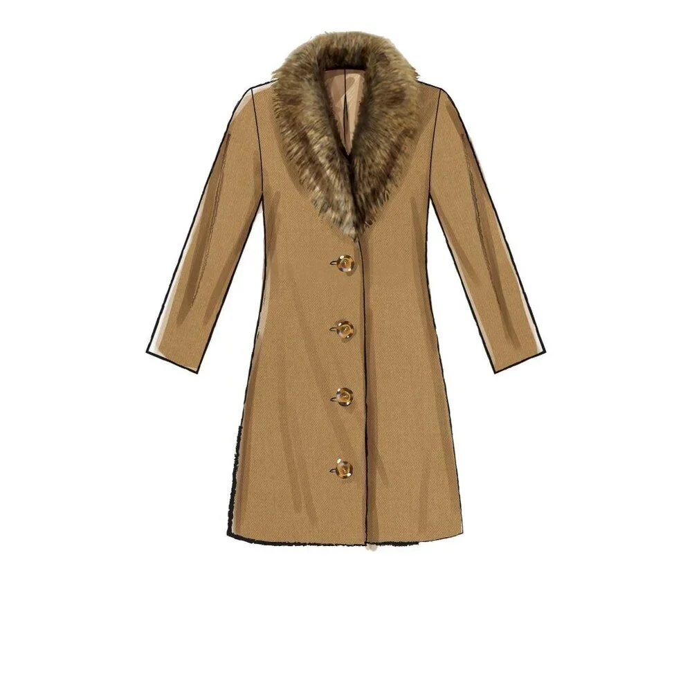 McCalls Sewing Pattern 8013 Coat Jacket Detachable Fur Collar Misses Belt XS-MED